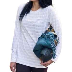 ZYIA Active Women's Chill Perforated Long Sleeve White Mesh Laser Cut Top Sz XL